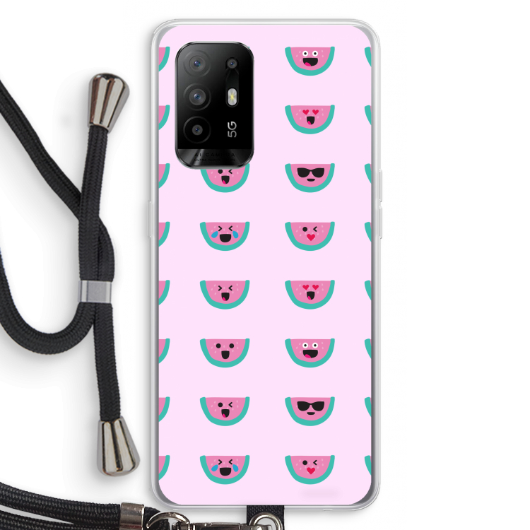 Smiley watermeloenprint: Oppo A95 5G Transparant Hoesje met koord