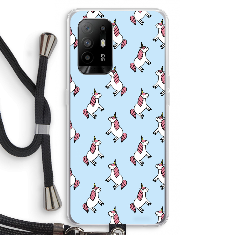 Eenhoorns overal: Oppo A95 5G Transparant Hoesje met koord