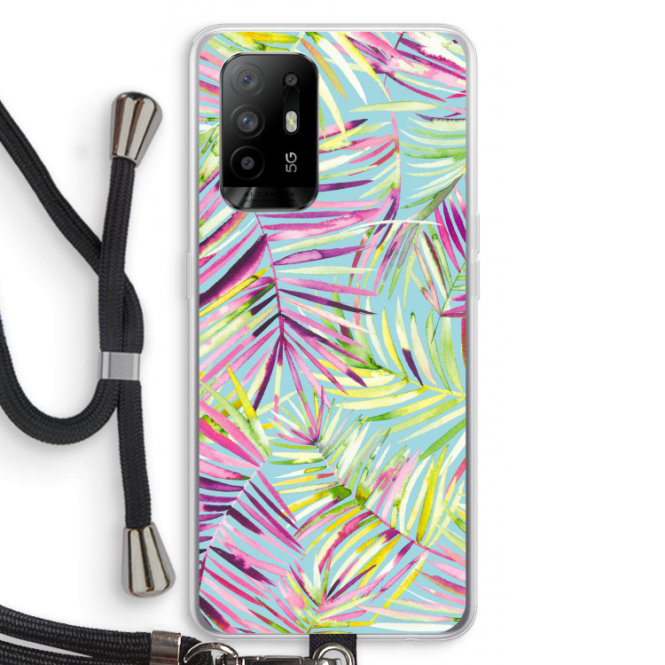 Tropical Palms Blue: Oppo A95 5G Transparant Hoesje met koord
