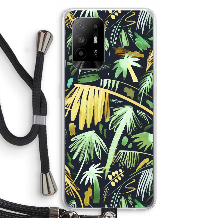 Tropical Palms Dark: Oppo A95 5G Transparant Hoesje met koord