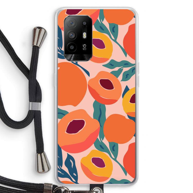 Perzik: Oppo A95 5G Transparant Hoesje met koord