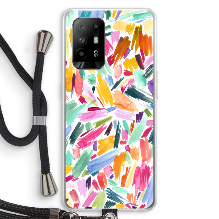 Watercolor Brushstrokes: Oppo A95 5G Transparant Hoesje met koord
