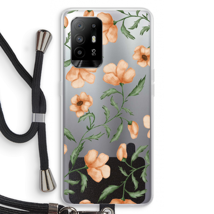 Peachy flowers: Oppo A95 5G Transparant Hoesje met koord