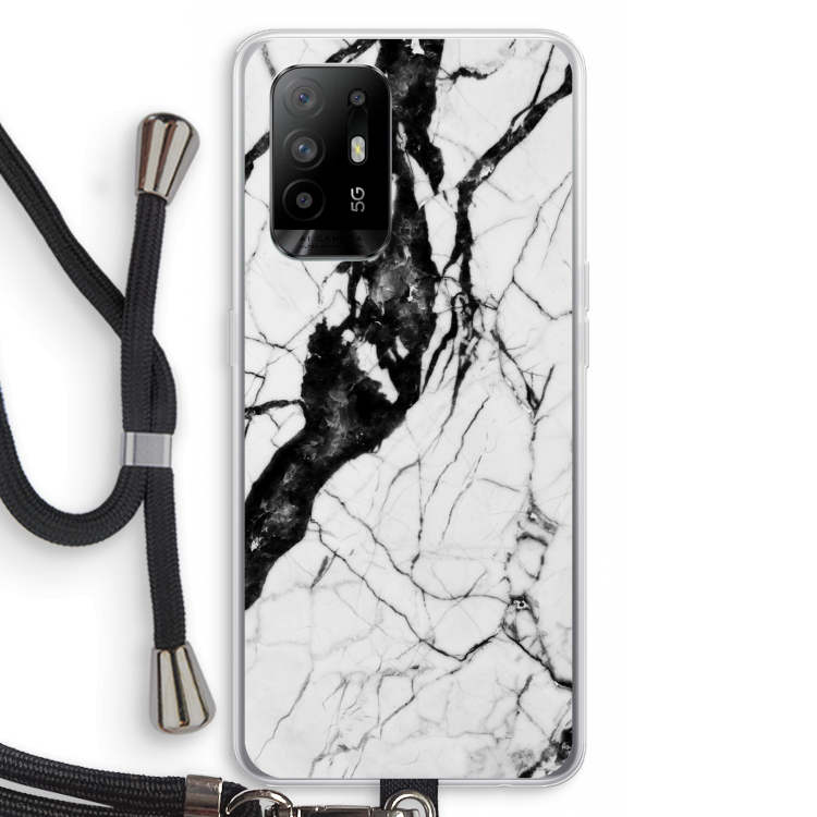 Witte marmer 2: Oppo A95 5G Transparant Hoesje met koord