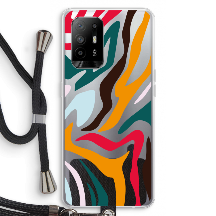Colored Zebra: Oppo A95 5G Transparant Hoesje met koord