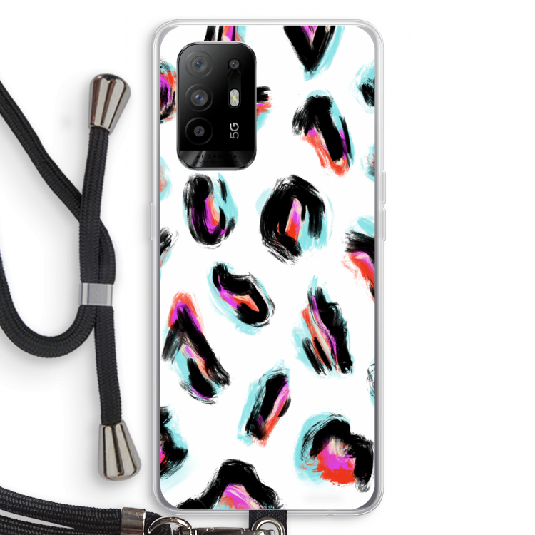 Cheetah color: Oppo A95 5G Transparant Hoesje met koord