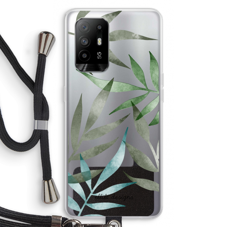 Tropical watercolor leaves: Oppo A95 5G Transparant Hoesje met koord