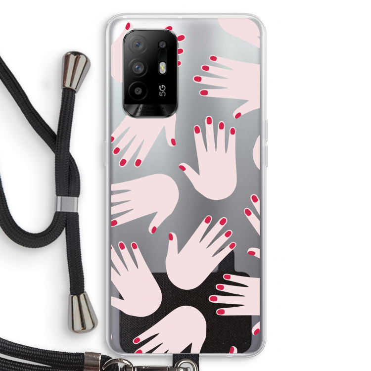 Hands pink: Oppo A95 5G Transparant Hoesje met koord
