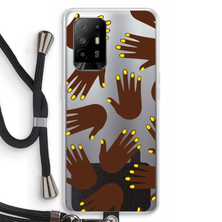 Hands dark: Oppo A95 5G Transparant Hoesje met koord
