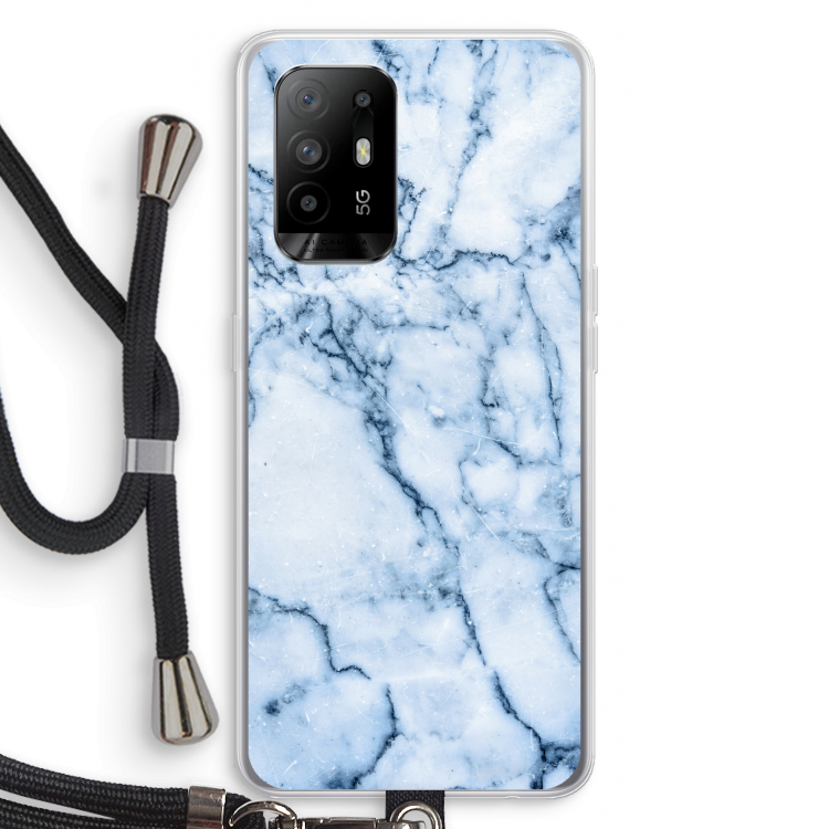 Blauw marmer: Oppo A95 5G Transparant Hoesje met koord