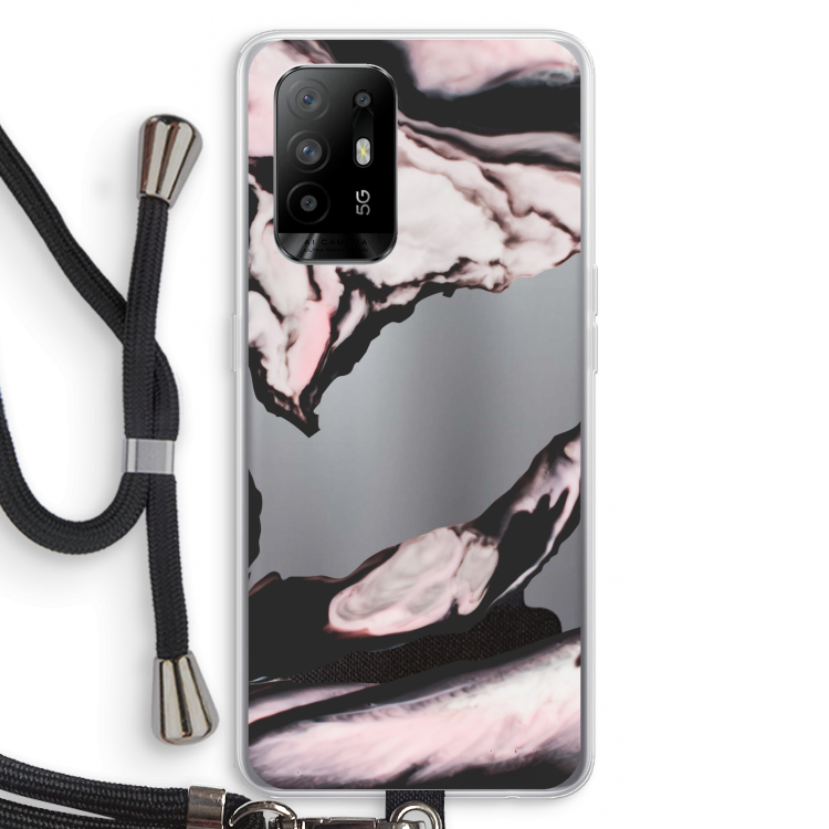 Roze stroom: Oppo A95 5G Transparant Hoesje met koord