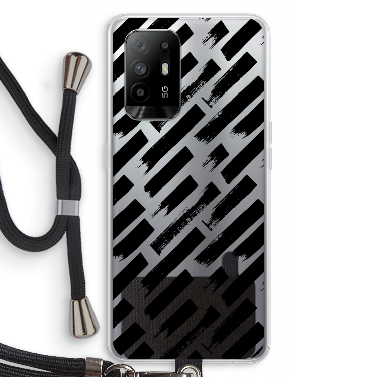 Zwarte vegen: Oppo A95 5G Transparant Hoesje met koord