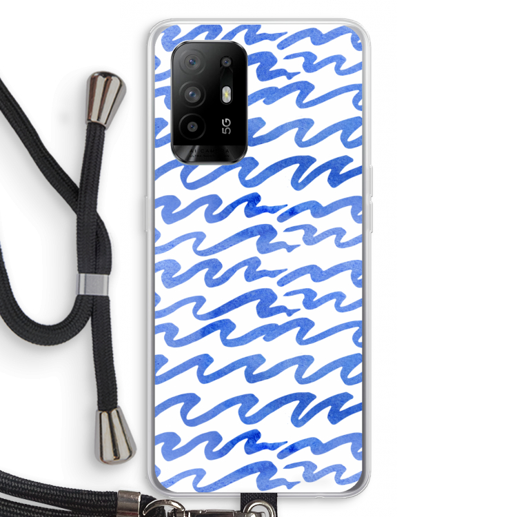 Blauwe golven: Oppo A95 5G Transparant Hoesje met koord