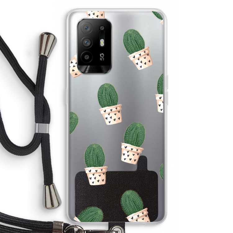 Cactusprint roze: Oppo A95 5G Transparant Hoesje met koord