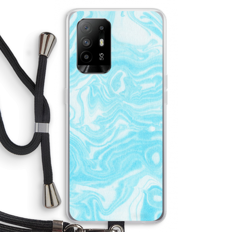 Waterverf blauw: Oppo A95 5G Transparant Hoesje met koord