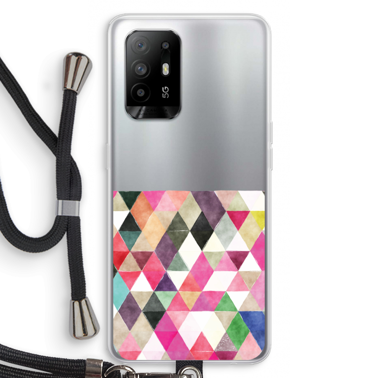 Gekleurde driehoekjes: Oppo A95 5G Transparant Hoesje met koord