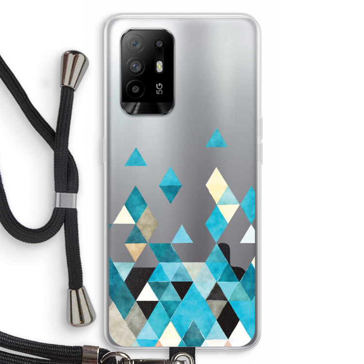 Gekleurde driehoekjes blauw: Oppo A95 5G Transparant Hoesje met koord