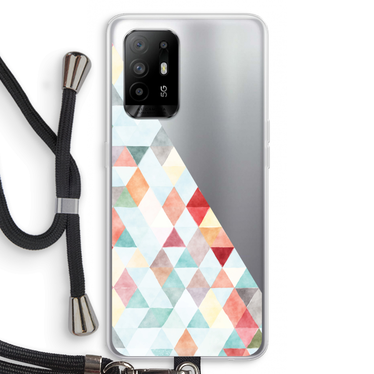 Gekleurde driehoekjes pastel: Oppo A95 5G Transparant Hoesje met koord