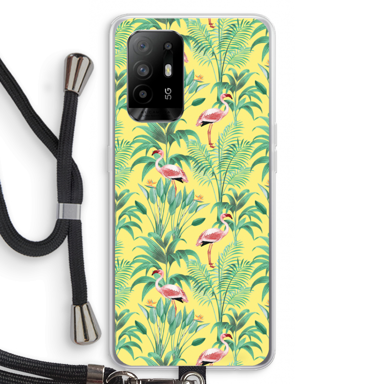 Flamingo party: Oppo A95 5G Transparant Hoesje met koord