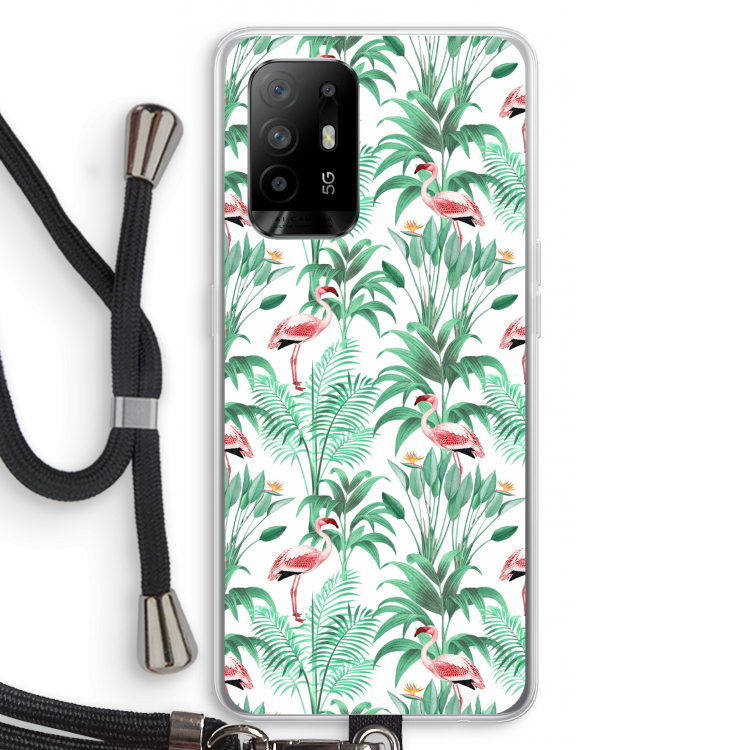 Flamingo bladeren: Oppo A95 5G Transparant Hoesje met koord
