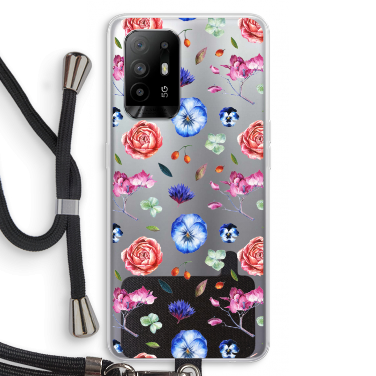 Bloemetjes: Oppo A95 5G Transparant Hoesje met koord