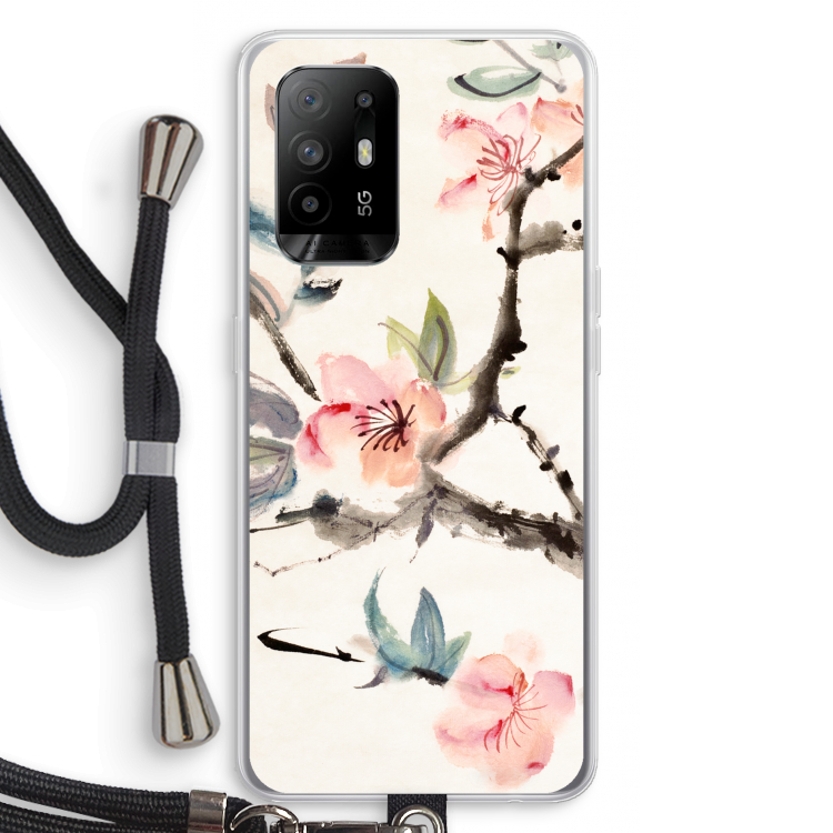 Japanse bloemen: Oppo A95 5G Transparant Hoesje met koord