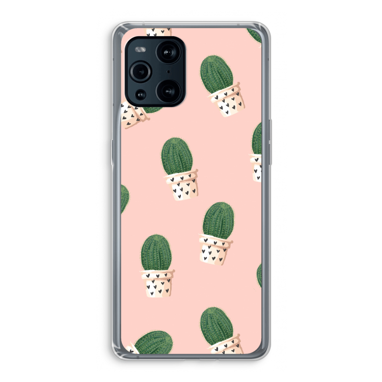 Cactusprint roze: Oppo Find X3 Transparant Hoesje