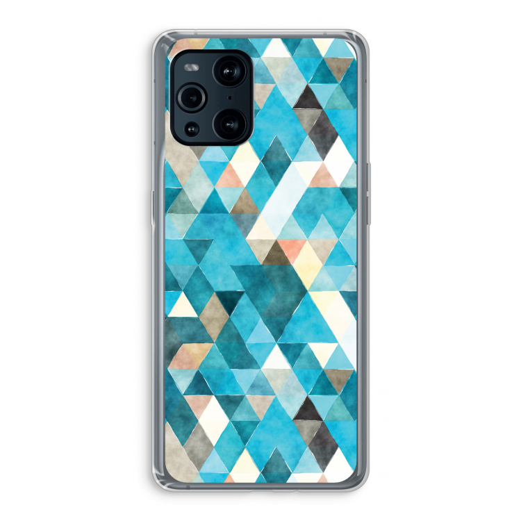 Gekleurde driehoekjes blauw: Oppo Find X3 Transparant Hoesje