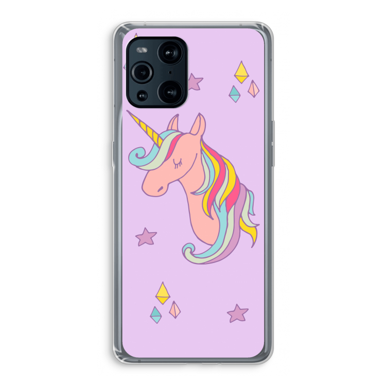 Roze eenhoorn: Oppo Find X3 Transparant Hoesje