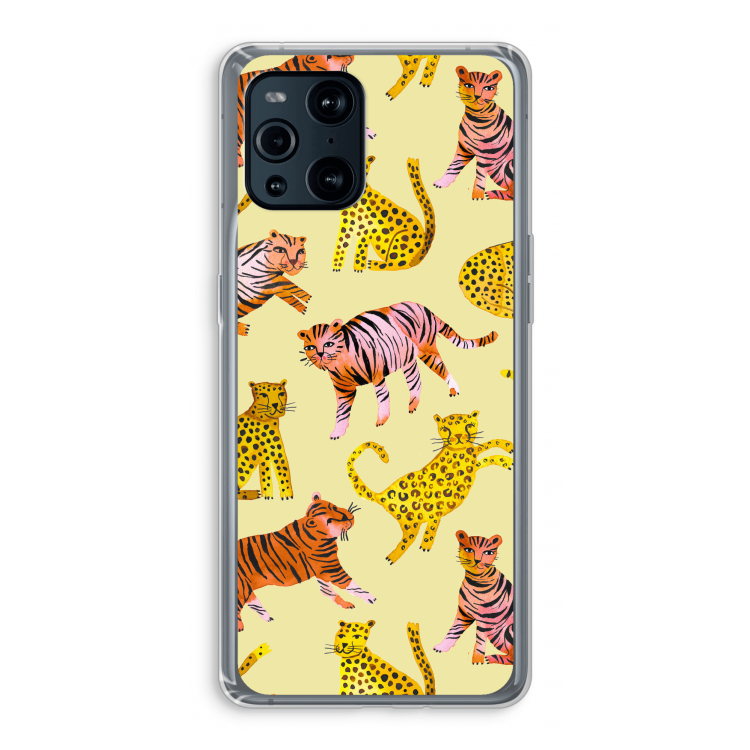 Cute Tigers and Leopards: Oppo Find X3 Transparant Hoesje