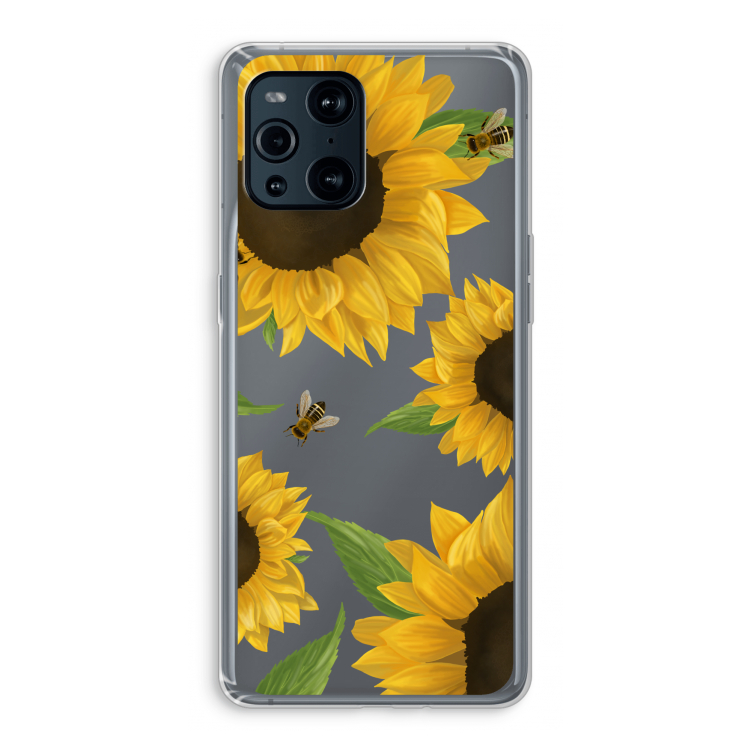 Sunflower and bees: Oppo Find X3 Transparant Hoesje