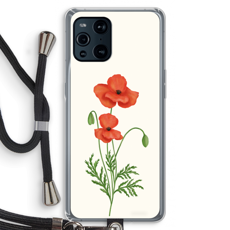 Red poppy: Oppo Find X3 Transparant Hoesje met koord