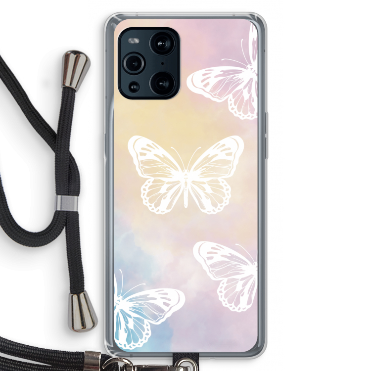 White butterfly: Oppo Find X3 Transparant Hoesje met koord
