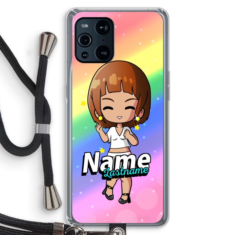 Chibi Maker vrouw: Oppo Find X3 Transparant Hoesje met koord