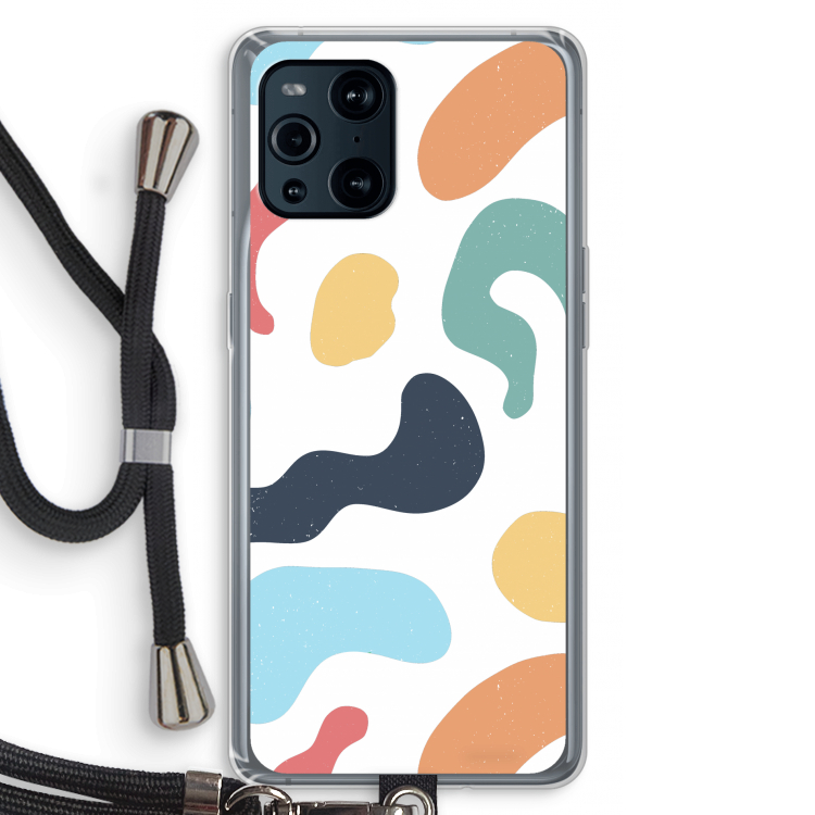 Memphis Shapes Blue: Oppo Find X3 Transparant Hoesje met koord