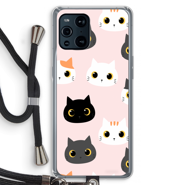 Katten: Oppo Find X3 Transparant Hoesje met koord