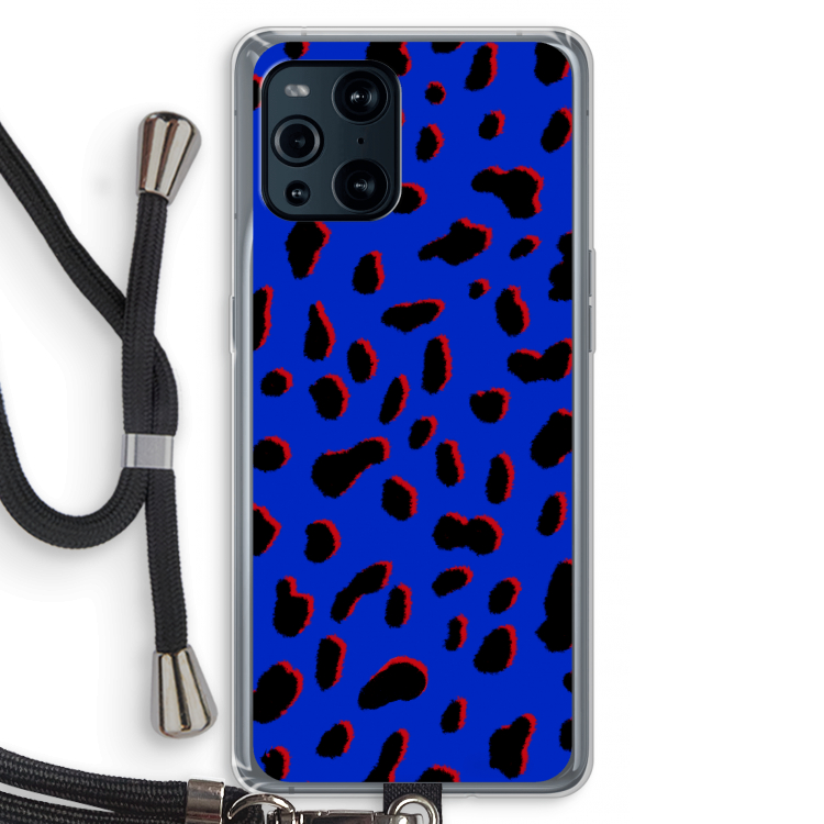 Blue Leopard: Oppo Find X3 Transparant Hoesje met koord