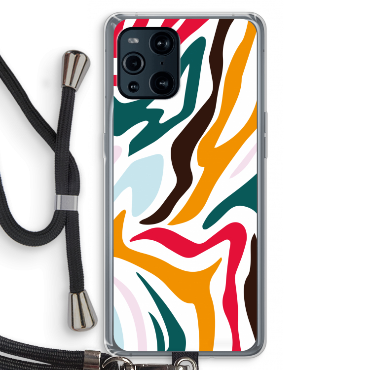 Colored Zebra: Oppo Find X3 Transparant Hoesje met koord