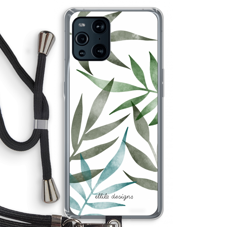 Tropical watercolor leaves: Oppo Find X3 Transparant Hoesje met koord