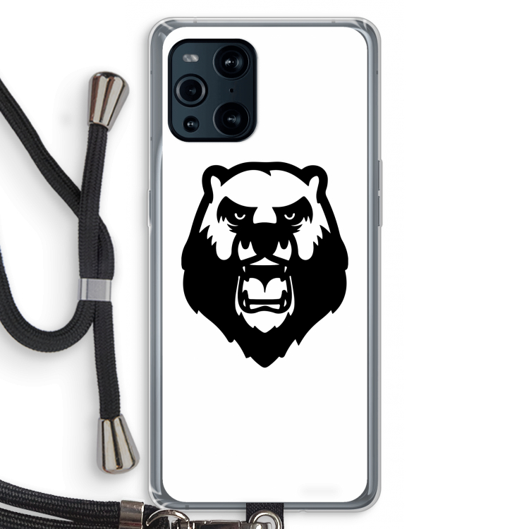 Angry Bear (white): Oppo Find X3 Transparant Hoesje met koord