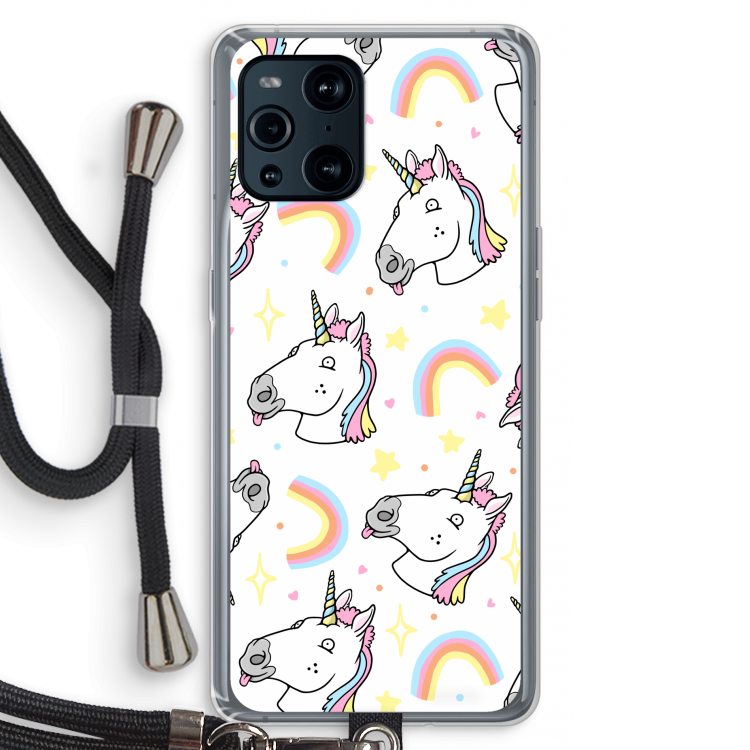 Rainbow Unicorn: Oppo Find X3 Transparant Hoesje met koord
