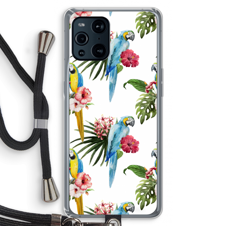 Kleurrijke papegaaien: Oppo Find X3 Transparant Hoesje met koord