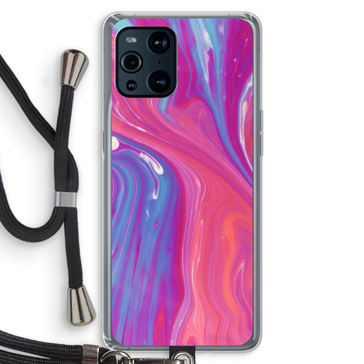 Paarse stroom: Oppo Find X3 Transparant Hoesje met koord