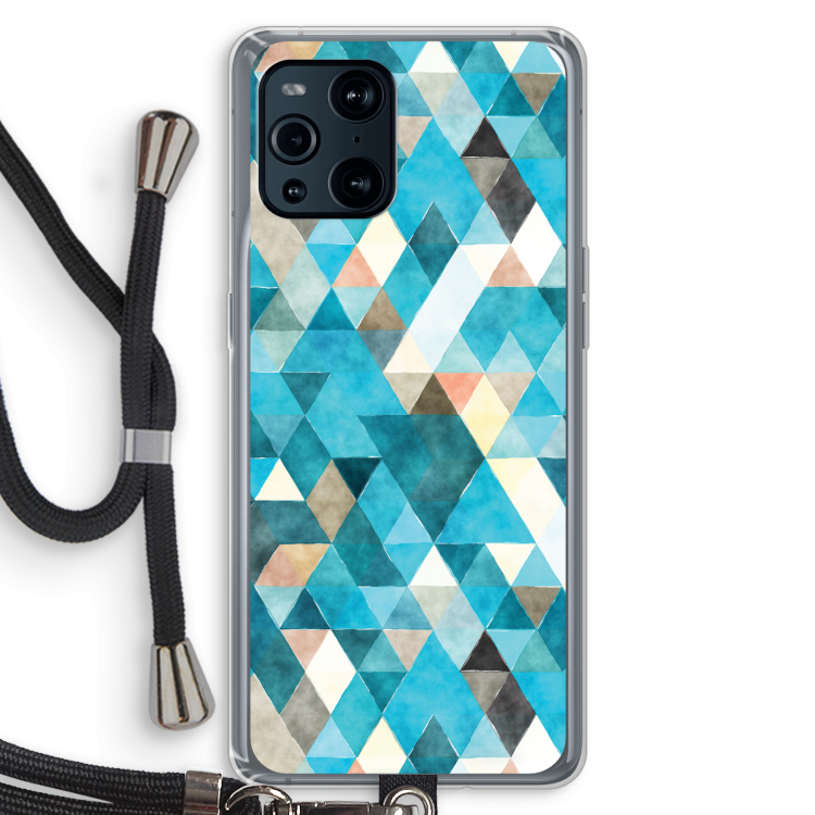 Gekleurde driehoekjes blauw: Oppo Find X3 Transparant Hoesje met koord