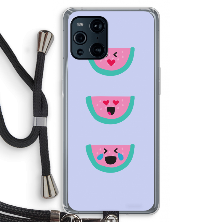 Smiley watermeloen: Oppo Find X3 Transparant Hoesje met koord