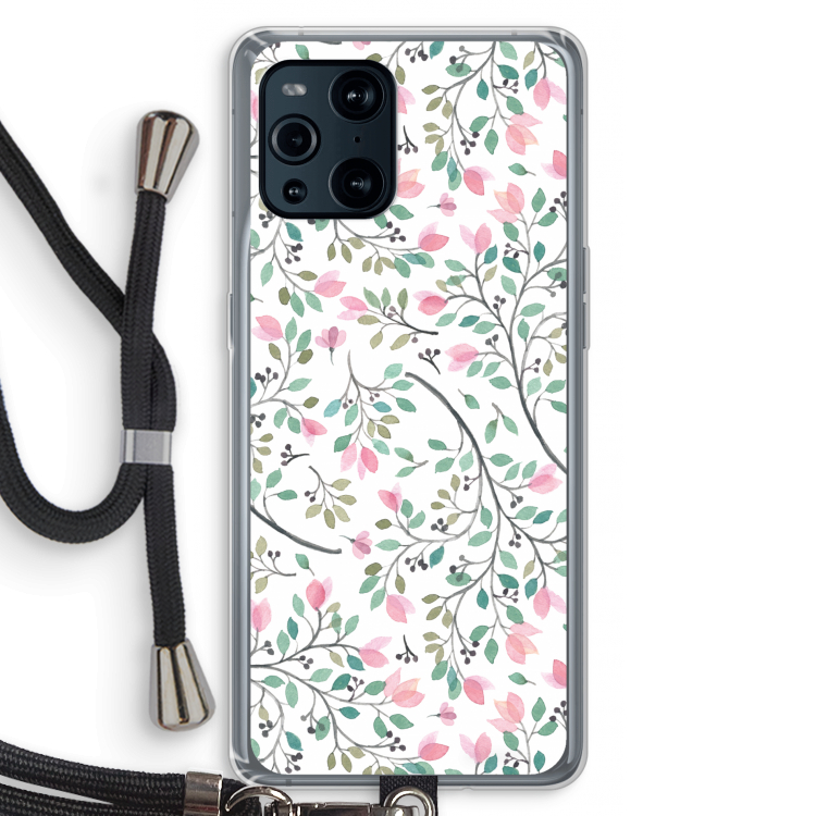 Sierlijke bloemen: Oppo Find X3 Transparant Hoesje met koord