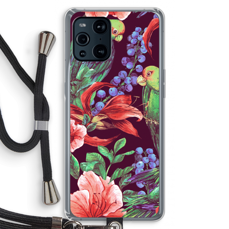 Papegaaien: Oppo Find X3 Transparant Hoesje met koord