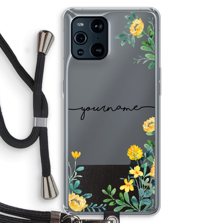 Gele bloemen: Oppo Find X3 Transparant Hoesje met koord