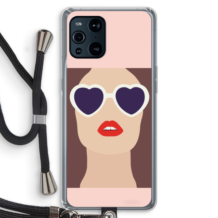 Red lips: Oppo Find X3 Transparant Hoesje met koord