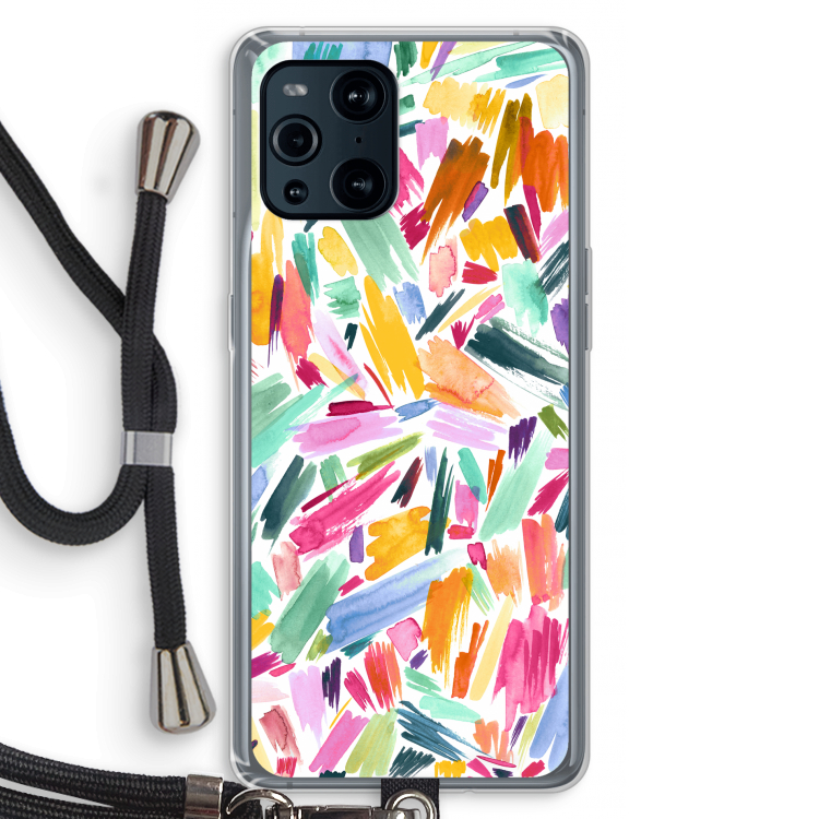 Watercolor Brushstrokes: Oppo Find X3 Transparant Hoesje met koord